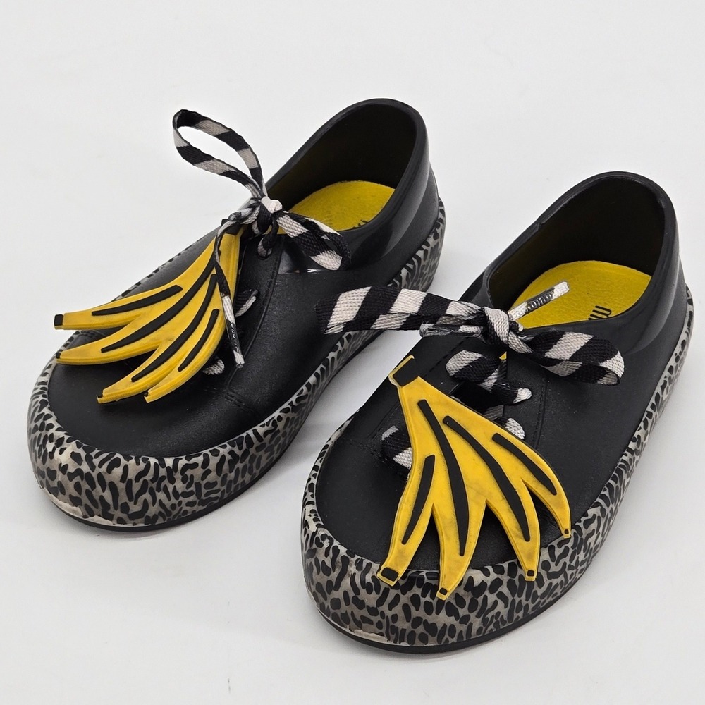 Mini Melissa x Fabula Banana Toddler 8 Leopard Sneaker Black Low Top Jelly Shoes